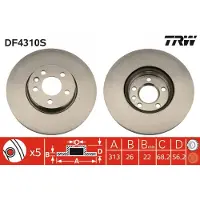 TRW Bremsscheibe DF4310S vorne, belüftet, 1 Stück