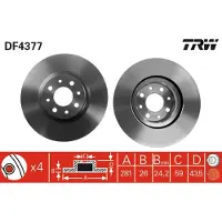 TRW Bremsscheibe DF4377 vorne, belüftet, 1 Stück