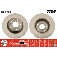 TRW Bremsscheibe DF4784 hinten, voll, 1 Stück