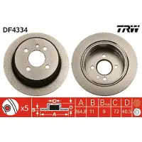 TRW Bremsscheibe DF4334 hinten, voll, 1 Stück