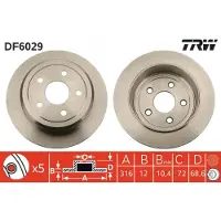 TRW Bremsscheibe DF6029 hinten, voll, 1 Stück