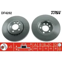 TRW Bremsscheibe DF4202 vorne, belüftet, 1 Stück