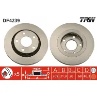 TRW Bremsscheibe DF4239 hinten, belüftet, hochkarbonisiert, 1 Stück