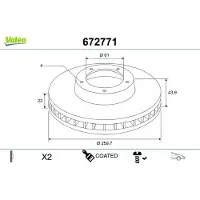 Valeo 2x Bremsscheibe COATED Vorne 672771
