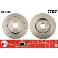 TRW Bremsscheibe DF4800 hinten, voll, 1 Stück