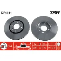 TRW Bremsscheibe DF4141 vorne, belüftet, 1 Stück