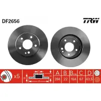 TRW Bremsscheibe DF2656 vorne, belüftet, 1 Stück