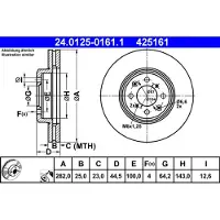 Ate Bremsscheibe 24.0125-0161.1 vorne, belüftet, 1 Stück