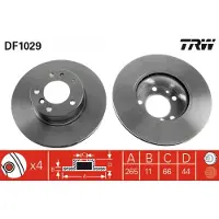 TRW Bremsscheibe DF1029 hinten, voll, 1 Stück