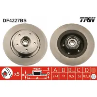 TRW Bremsscheibe LUC DF4227BS hinten, voll, 1 Stück