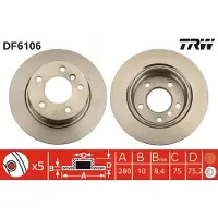 TRW Bremsscheibe DF6106 hinten, voll, 1 Stück