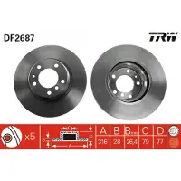 TRW Bremsscheibe DF2687 vorne, belüftet, hochkarbonisiert, 1 Stück