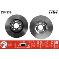 TRW Bremsscheibe DF4339 vorne, belüftet, 1 Stück