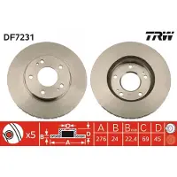 TRW Bremsscheibe DF7231 vorne, belüftet, 1 Stück