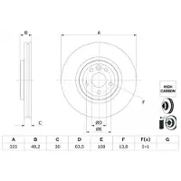 Bosch Bremsscheibe 0 986 479 G96 vorne, belüftet, hochkarbonisiert, 1 Stück