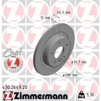 ZIMMERMANN Bremsscheibe 430264920 Hinterachse voll 288mm 12mm für OPEL