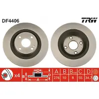 TRW Bremsscheibe DF4406 hinten, voll, 1 Stück