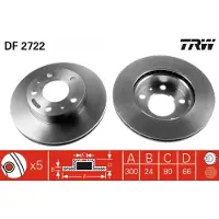 TRW Bremsscheibe DF2722 vorne, belüftet, 1 Stück