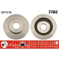 TRW Bremsscheibe DF7276 vorne, belüftet, 1 Stück