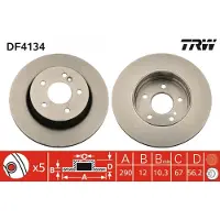 TRW Bremsscheibe DF4134 hinten, voll, 1 Stück
