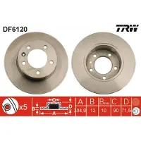 TRW Bremsscheibe DF6120 hinten, voll, 1 Stück
