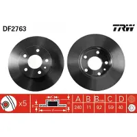 TRW Bremsscheibe DF2763 hinten, voll, 1 Stück