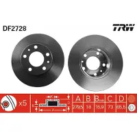 TRW Bremsscheibe DF2728 vorne, voll, 1 Stück