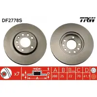TRW Bremsscheibe DF2778 vorne, belüftet, 1 Stück