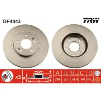 TRW Bremsscheibe DF4443 vorne, belüftet, hochkarbonisiert, 1 Stück