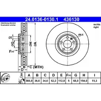Ate Bremsscheibe 24.0136-0130.1 vorne, belüftet, hochkarbonisiert, 1 Stück