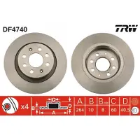 TRW Bremsscheibe DF4740 hinten, voll, 1 Stück