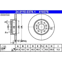 Ate Bremsscheibe 24.0110-0378.1 (2 Stk.) für Fiat 500l Tipo