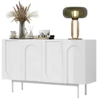OKWISH Sideboard Weiß 80x140x42 cm mit 4 Türen Bogenmuster, verstellbaren Einlegeböden, Metallbeinen, modern für Wohn- und Esszimmer