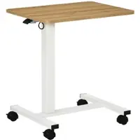 OKWISH Steh Sitz Schreibtisch höhenverstellbar mit Rollen 65x48x110 cm Natur+Weiß Gaslift C Form platzsparend bis 70 kg