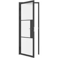 Inova Loft Glastür 834 x 1972 mm, DIN Links, satiniertes Glas, Stahlrahmen schwarz, Komplettset inkl. Zarge und Türklinke