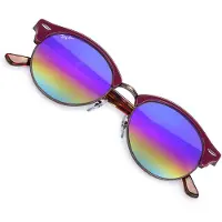 Ray-Ban CLUBROUND MINERAL FLASH LENSES, Erwachsener, Uni, Rund, Rot, Nicht-polarisierte Linse, Azetat