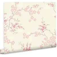 Laura Ashley Vliestapete "Oriental Blossom Blush" botanisch glatt FSC zertifiziert, mit lebhaftem Druck, 10 Meter Länge