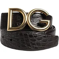 Dolce&Gabbana Schwarzer Exotischer Leder-Gürtel mit DG-Logo-Schnalle