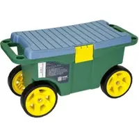 HMF 2-in-1 Gartenwagen mit Sitz und Stauraum, Gartenhocker mit großen Rollen, Rollsitz für Gartenarbeit bis 100 kg, 55 x 26,5 x 29,5 cm, Grün