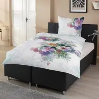 TRAUMSCHLAF Mako Satin Bettwäsche Jojo flieder grün 135x200 cm + 80x80 cm - lila;grün