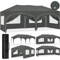 EUGAD Pavillon 3x6 m faltbar, Pop-Up Faltpavillon wasserfest Winterfest, für Camping Strand Garten, Grau