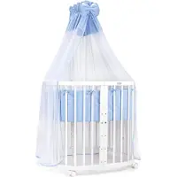 Waldin Babybett mitwachsend aus Holz, blau-weiß, 5-fach höhenverstellbare Liegefläche, 128x78x75 cm, inkl. 3-teiliger Schaumstoffmatratze