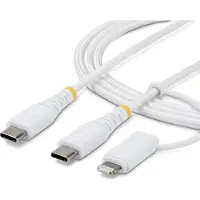 StarTech.com .com 1m 2-in-1 robustes USB-C Ladekabel mit Lightning Adapter, 30W/60W (3A), Apple MFi , geflochtenes USB C Ladekabel für iPhone / iPad / Android, 1 m, USB C, USB C, 0,48 Gbit/s, Weiß
