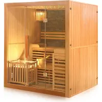 Dewello Finnische Traditionelle Sauna SARNIA PLUS 180cm x 140cm inkl. 6 KW Harvia Ofen, Zubehör