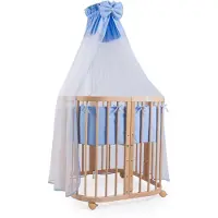 Waldin Mitwachsendes Kinderbett Naturholz blau, 128x78x75 cm, 7-fach wandelbar, 5-fach höhenverstellbar