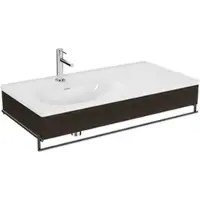 Vitra Equal Set Waschtisch asymmetrisch 103 cm mit Holzblende und Handtuchhalter Weiß Hochglanz mit Oberflächenveredelung Clean/Ulme