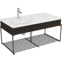 Vitra Equal Set Möbelwaschtisch asymmetrisch 103 cm mit Holzblende und Ablagegitter Weiß Hochglanz mit Oberflächenveredelung Clean/Ulme