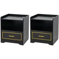 Costway 2er Set Nachttisch mit Led Licht Schwarz