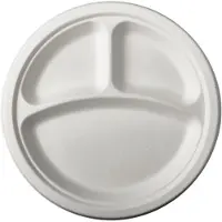 Papstar 12 Teller, Zuckerrohr "pure" 3-geteilt Ø 23 cm · 2 cm weiss (89749, 12 Stück)