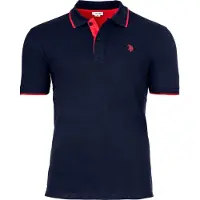 U.S. POLO ASSN. Herren Poloshirt mit Kontrast-Details - Piquet, Logo, Baumwolle Stretch Dunkelblau L
